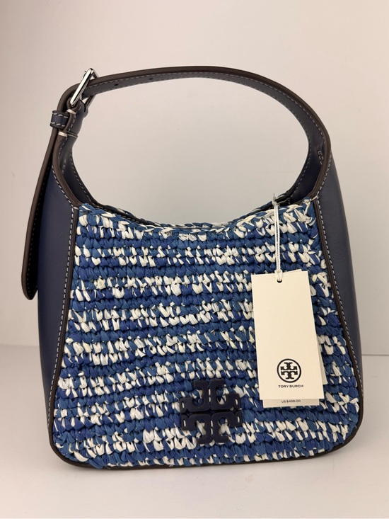 Tory Burch Handbags - Tory Burch Thea Straw Small Bucket Bag Blue Melange Woven Raffia $458
